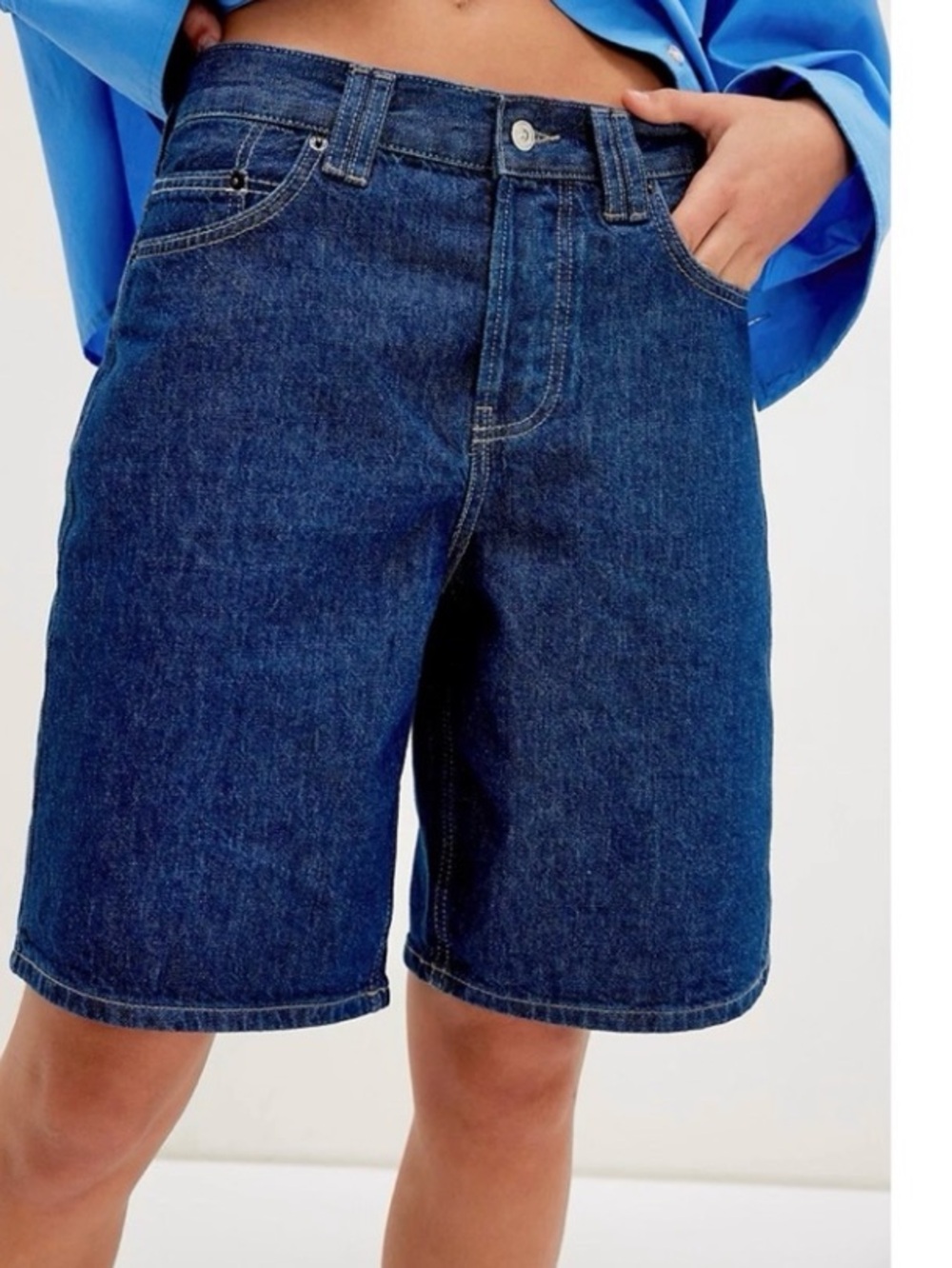 We The Free Indigo Button-Fly Knee length Montana Denim Shorts NWT